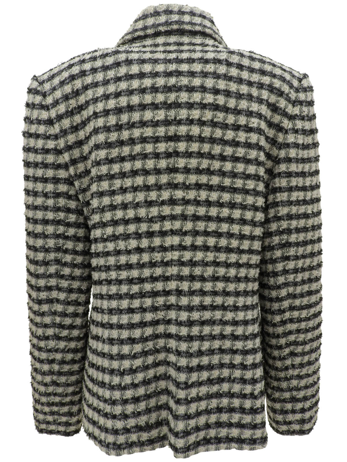 象牙色/黑色斜纹软呢logo纽扣夹克