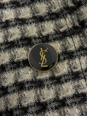 象牙色/黑色斜纹软呢logo纽扣夹克