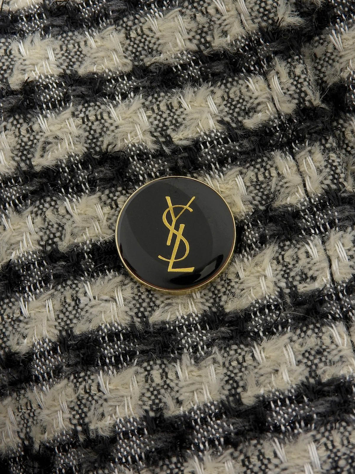 Tweed logo button jacket in ivory/black