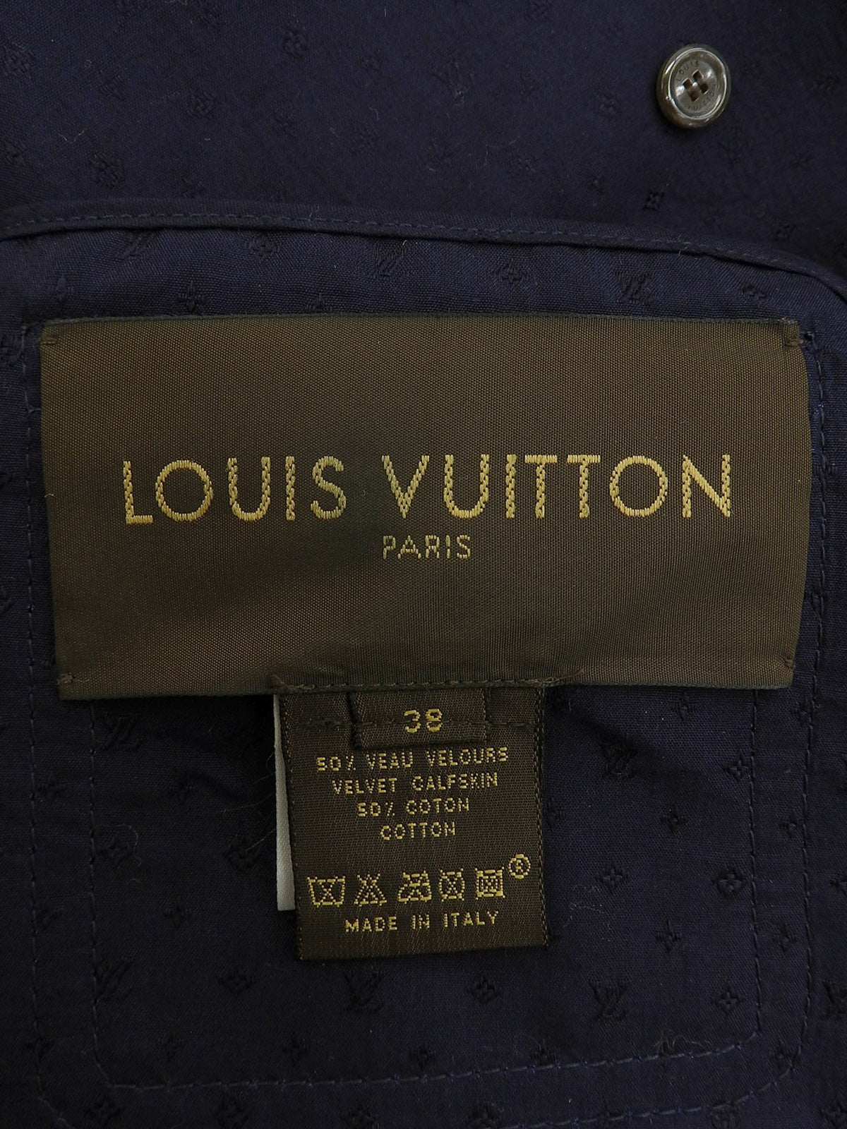 海军蓝麂皮无领logo纽扣夹克