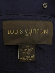 海军蓝麂皮无领logo纽扣夹克