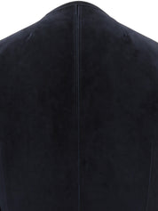 海军蓝麂皮无领logo纽扣夹克