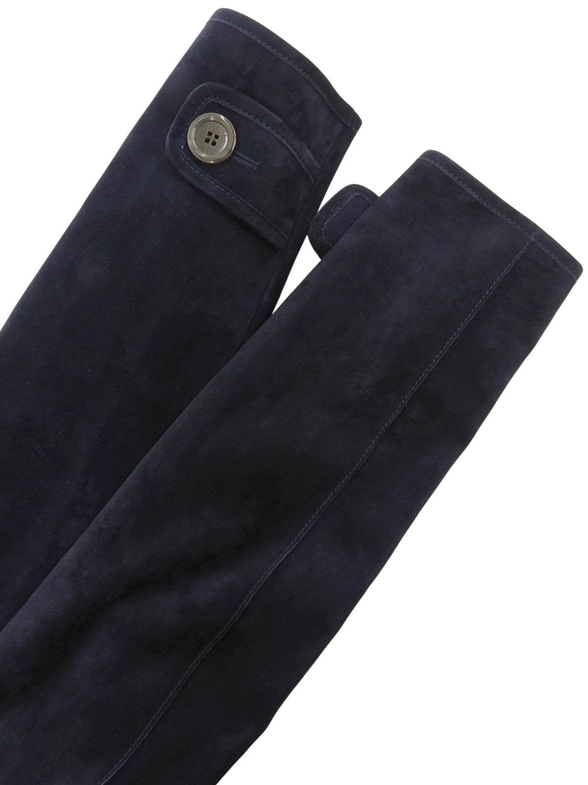 Navy suede logo button collarless jacket