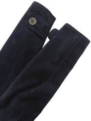 Navy suede logo button collarless jacket