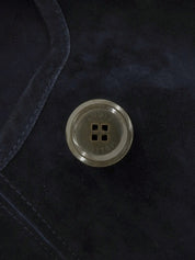 Navy suede logo button collarless jacket