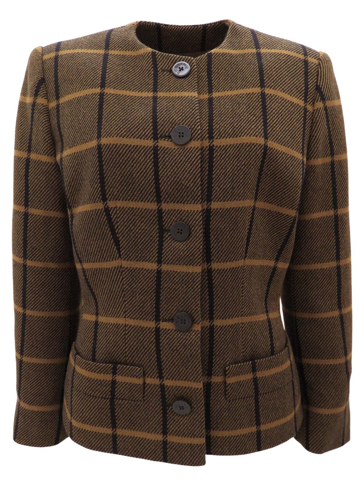 棕色格纹无领夹克