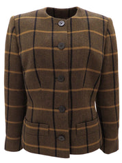 棕色格纹无领夹克