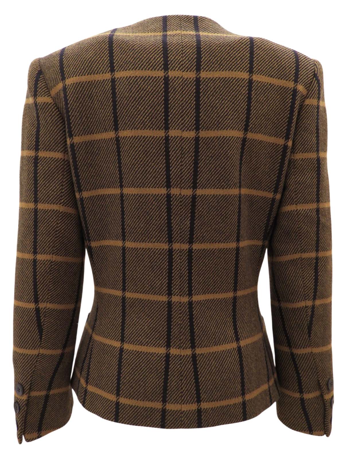 棕色格纹无领夹克