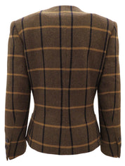 棕色格纹无领夹克