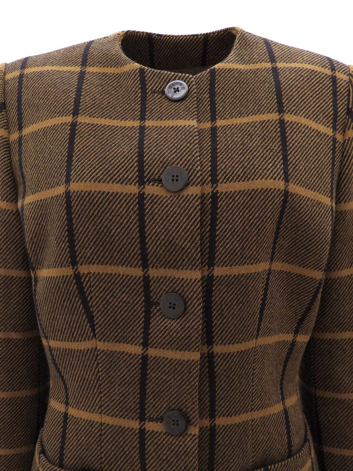 棕色格纹无领夹克