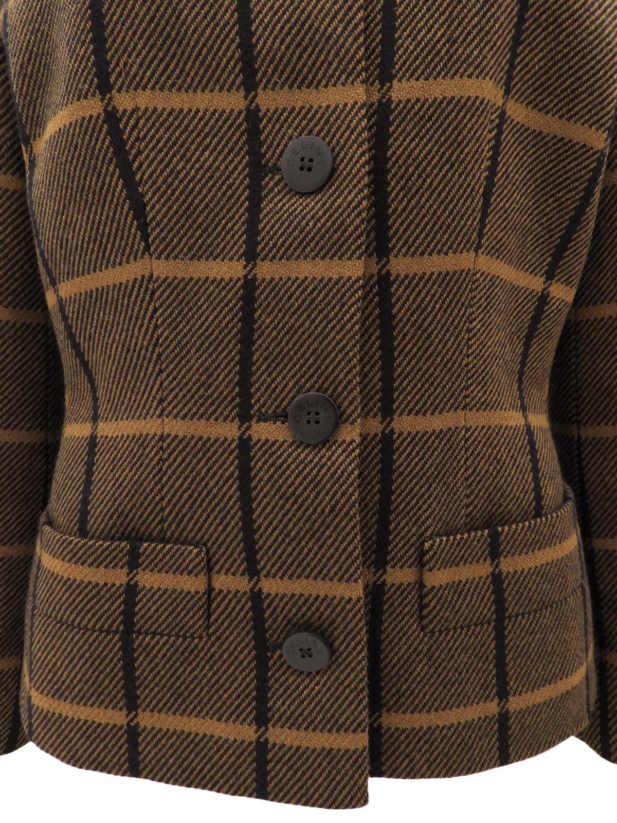 棕色格纹无领夹克