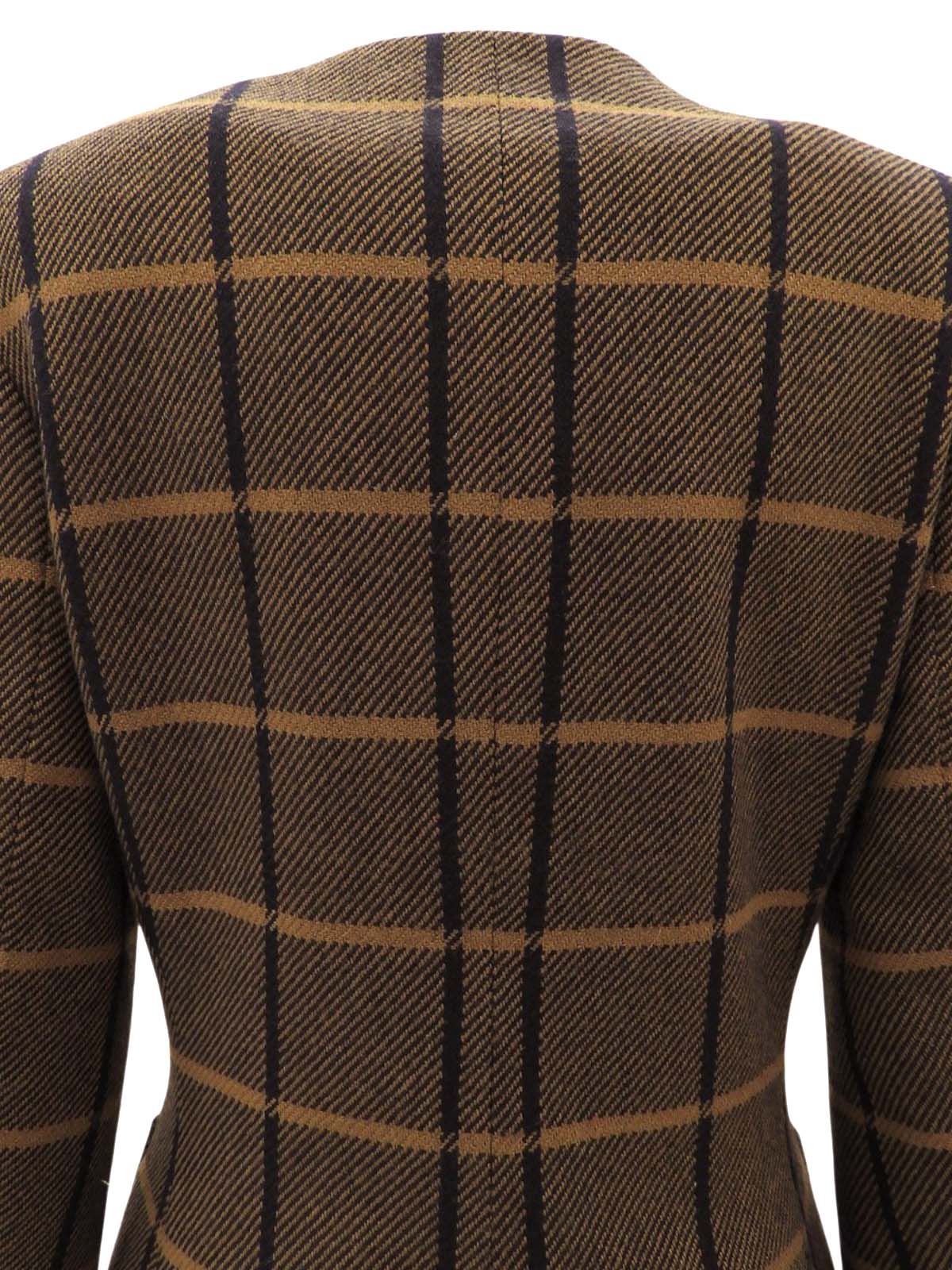 棕色格纹无领夹克