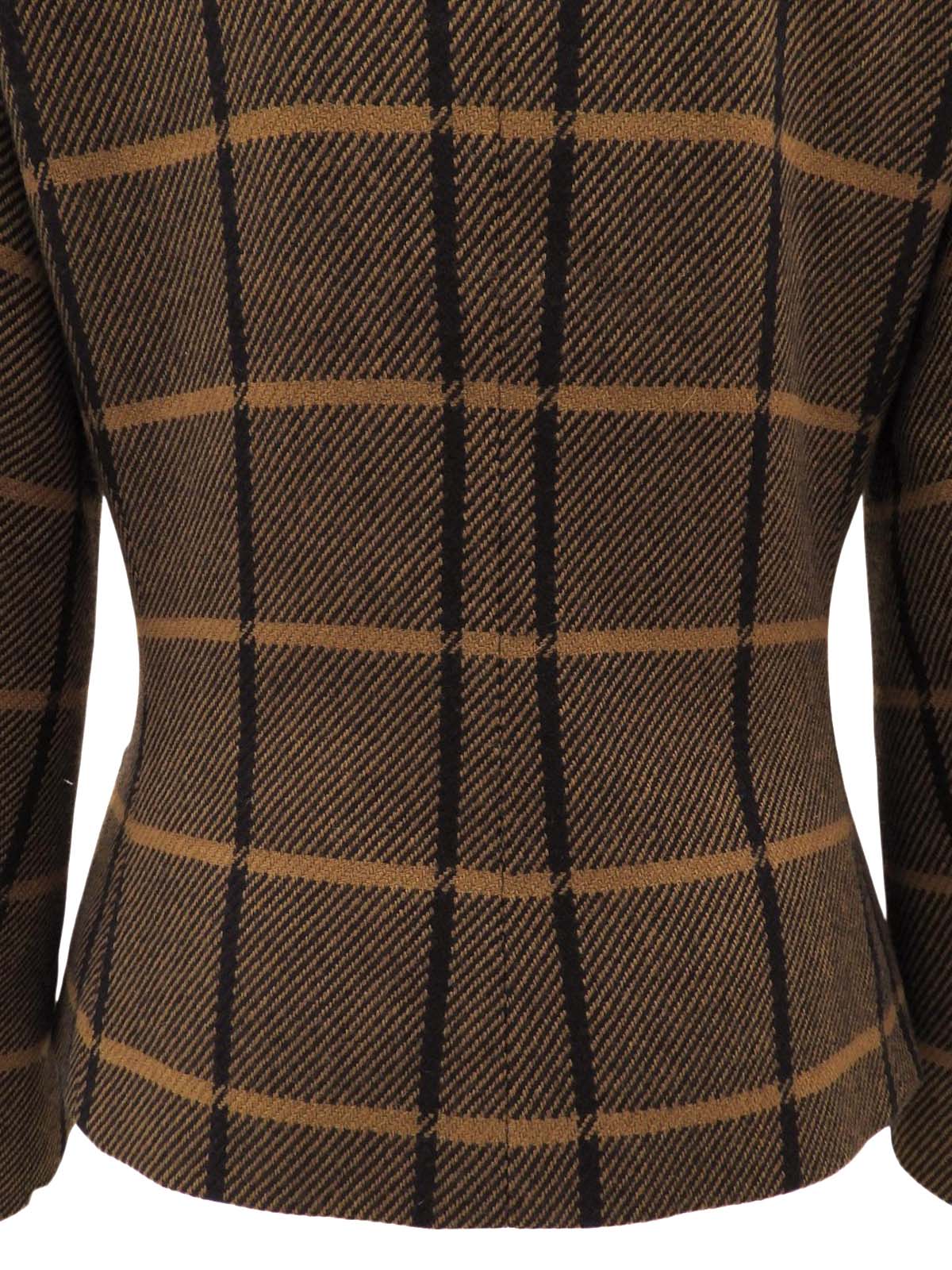 棕色格纹无领夹克