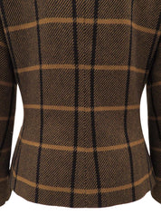 棕色格纹无领夹克