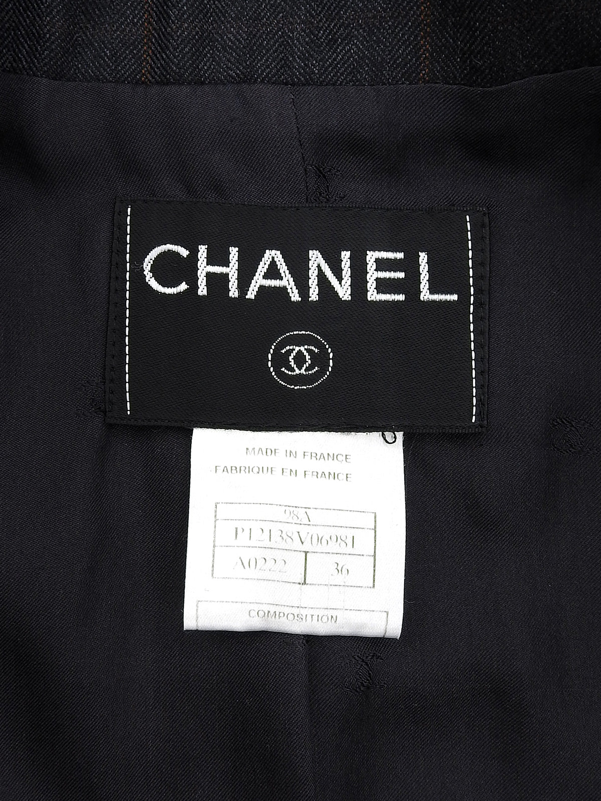 1998 年 CC 标志纽扣双排扣夹克，炭灰色