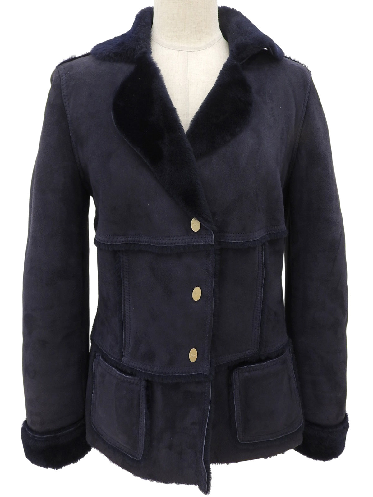 Navy Real Leather Mouton Jacket
