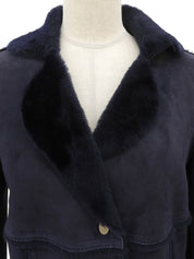 Navy Real Leather Mouton Jacket