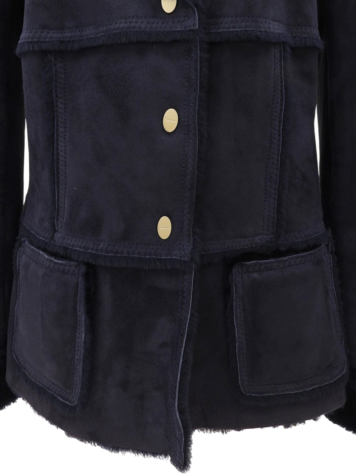 Navy Real Leather Mouton Jacket