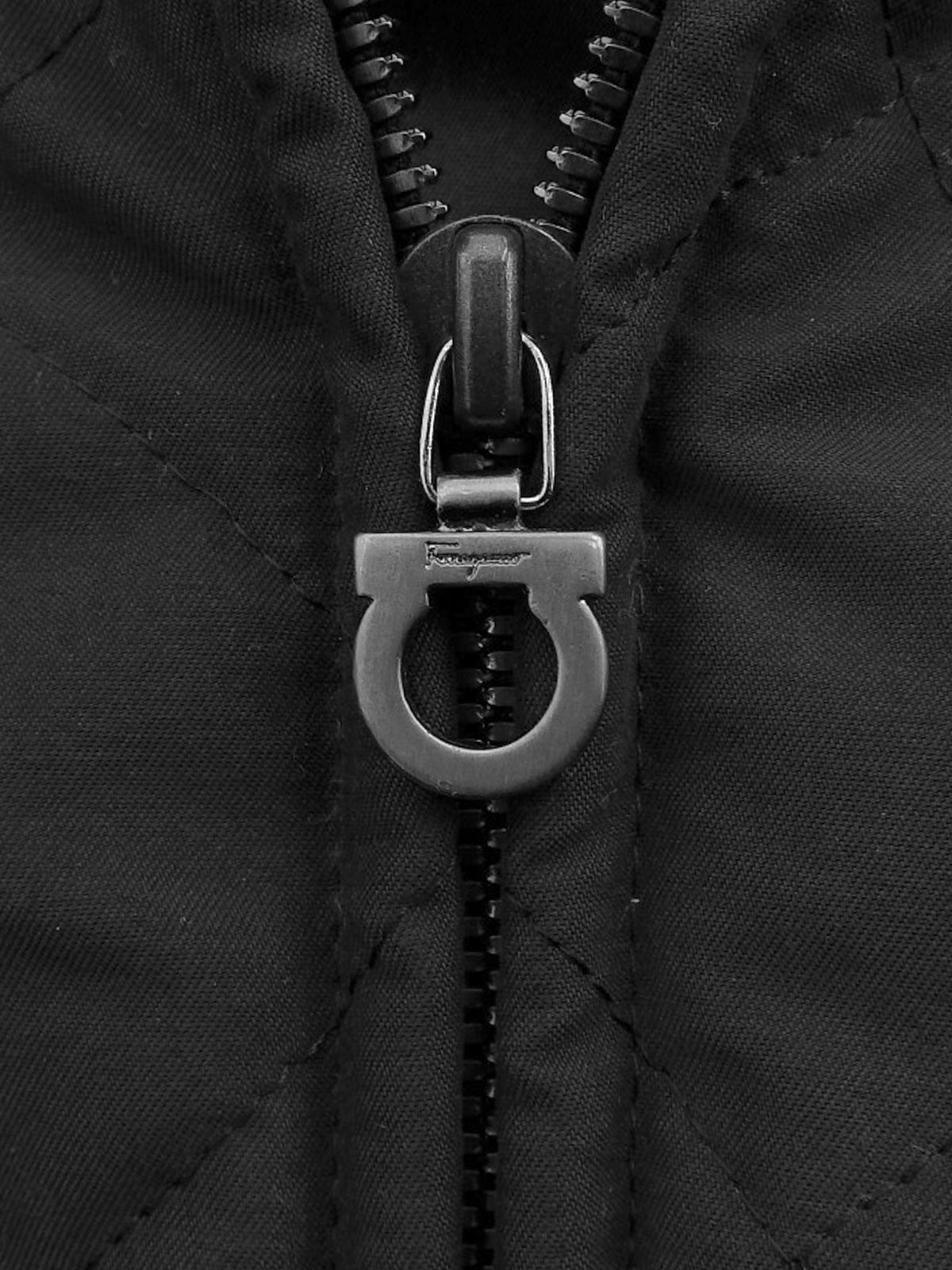 Gancini Zip-Up Quilted Coat in Black