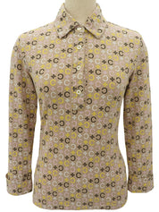 Macadam Pattern Long Sleeve Polo Shirt Beige/Multi