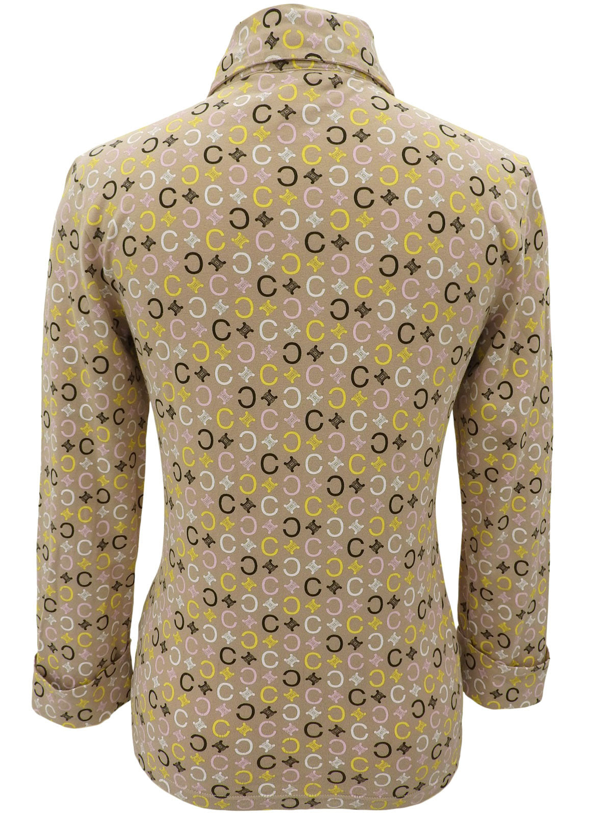 マカダムパターン長袖ポロシャツ ベージュ/マルチ