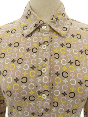 マカダムパターン長袖ポロシャツ ベージュ/マルチ