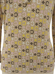 マカダムパターン長袖ポロシャツ ベージュ/マルチ