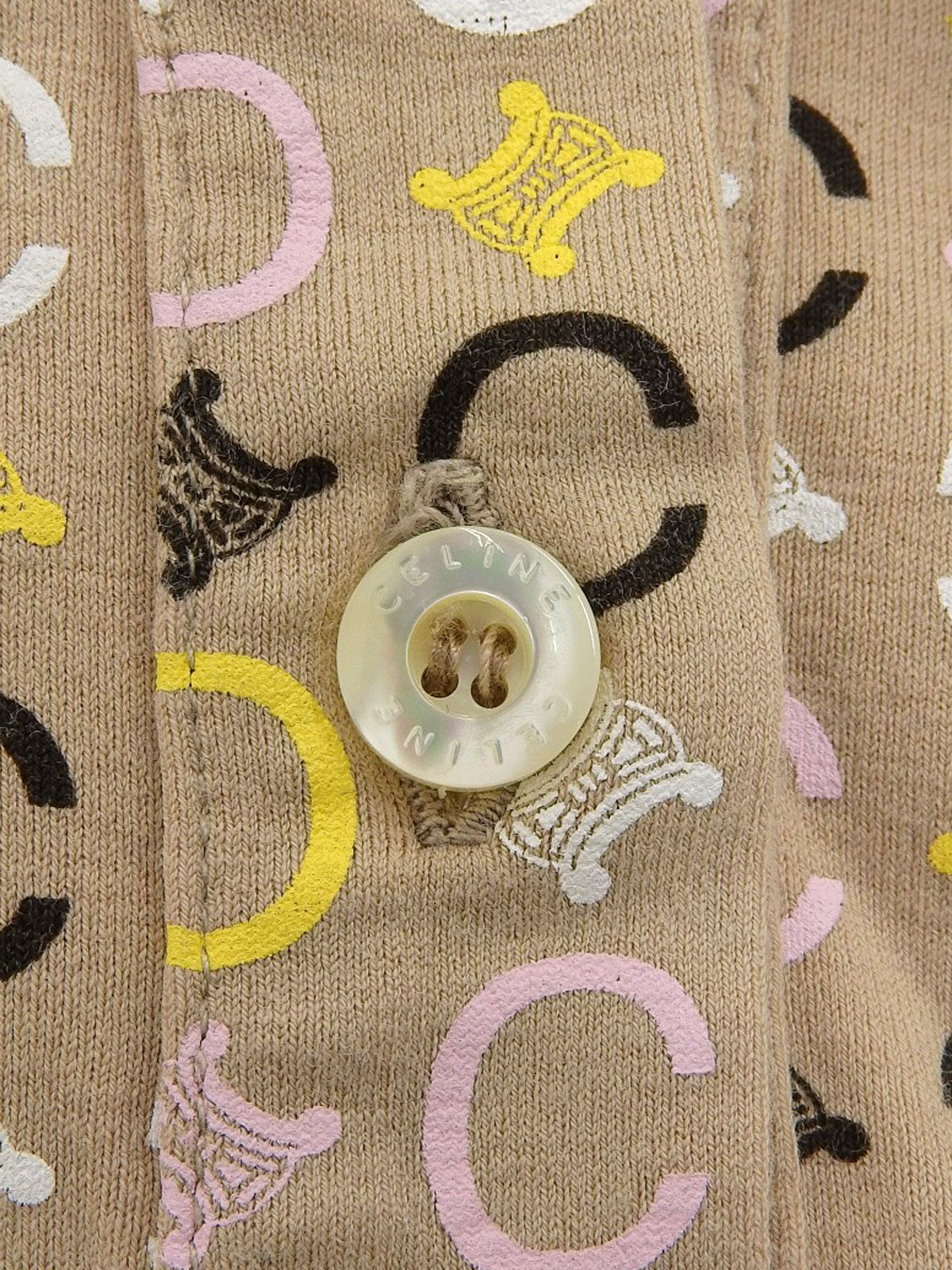 Macadam Pattern Long Sleeve Polo Shirt Beige/Multi