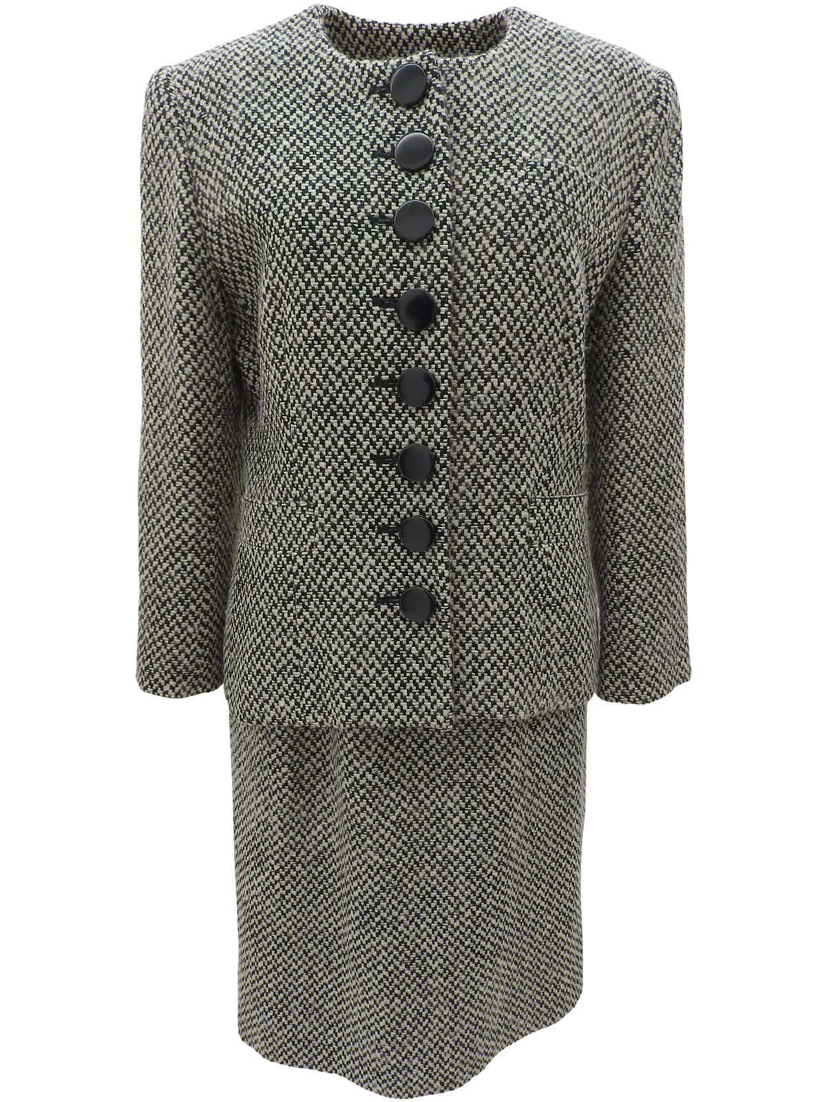 ツイードノーカラーセットアップ ホワイト/ブラック