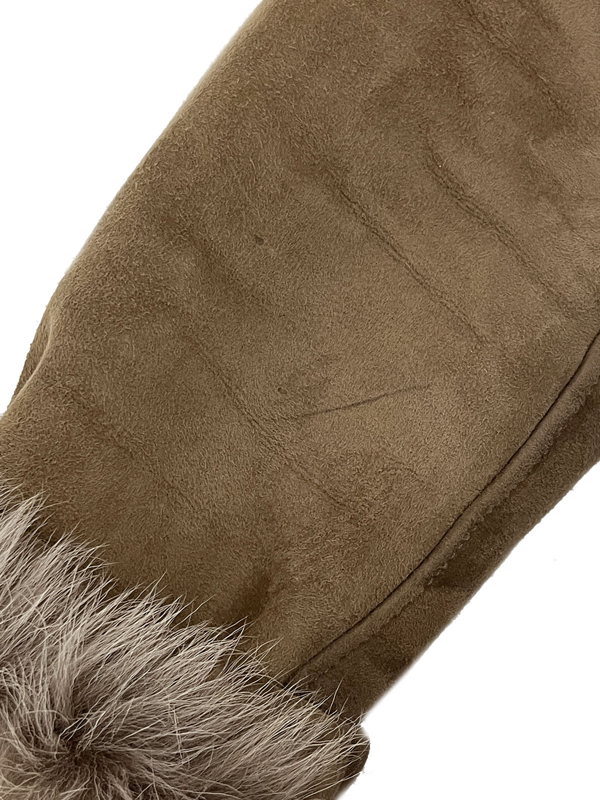 Suede and Faux Fur Combination Long Coat Greige
