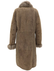 Suede and Faux Fur Combination Long Coat Greige