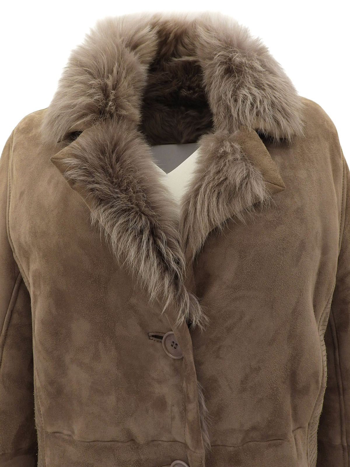 スエードファーコンビロングコート グレージュ