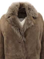 スエードファーコンビロングコート グレージュ