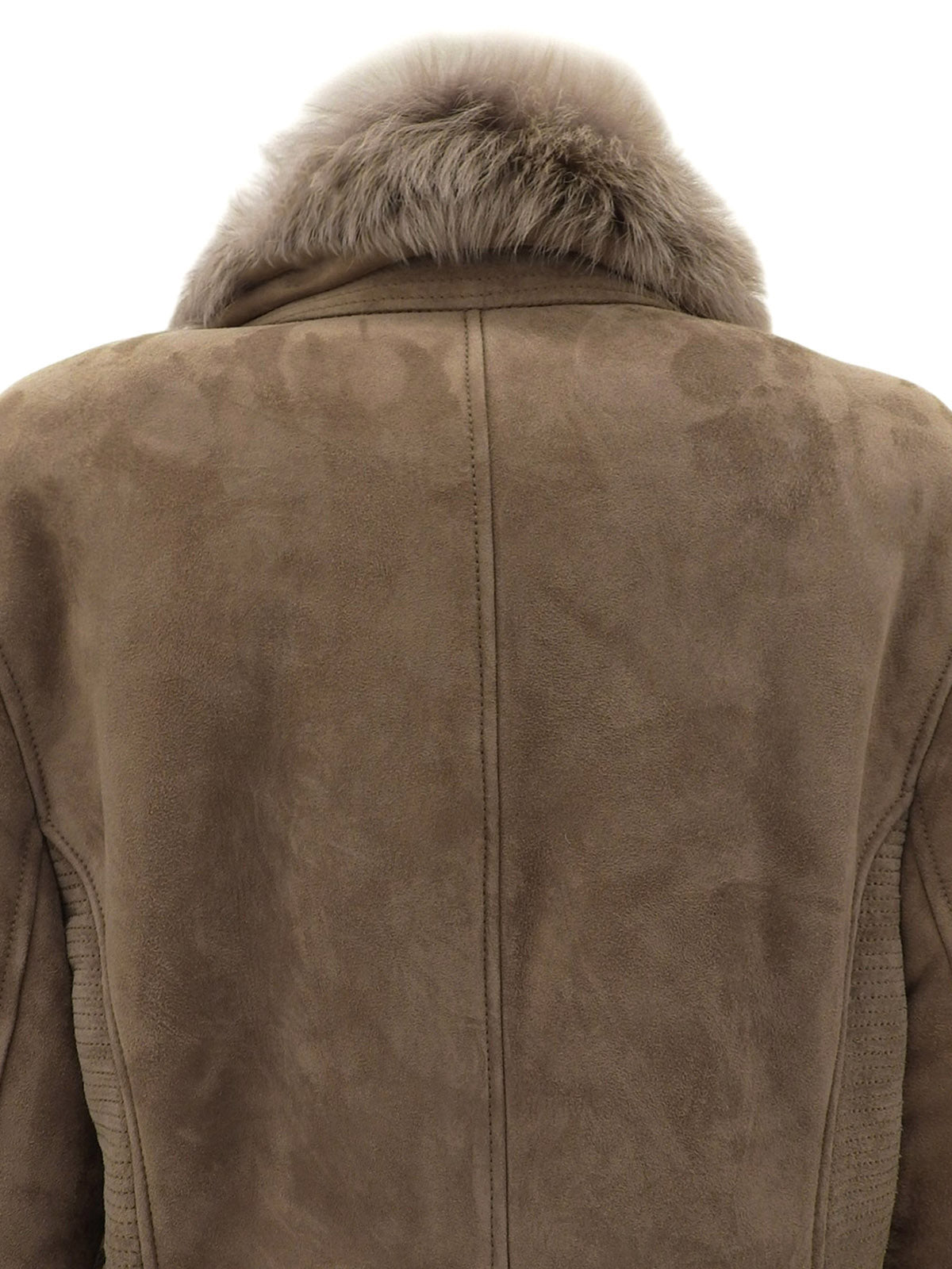 Suede and Faux Fur Combination Long Coat Greige