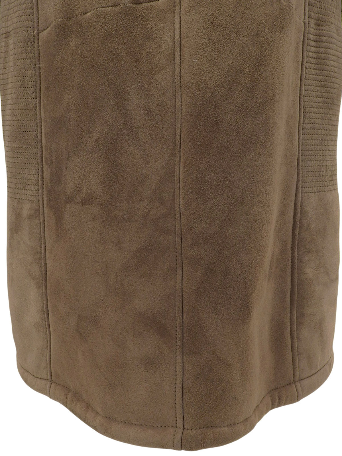 Suede and Faux Fur Combination Long Coat Greige