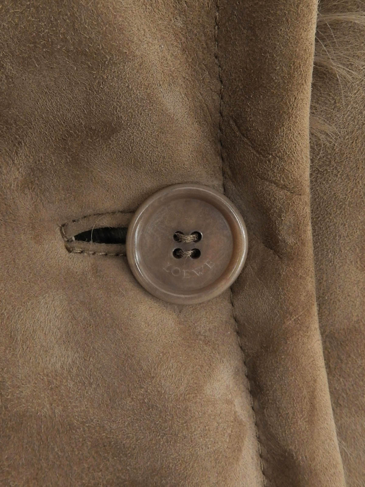 Suede and Faux Fur Combination Long Coat Greige
