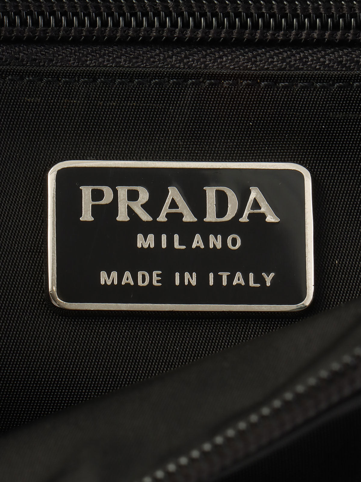 Nylon logo plate mini handbag in black