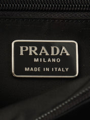 Nylon logo plate mini handbag in black