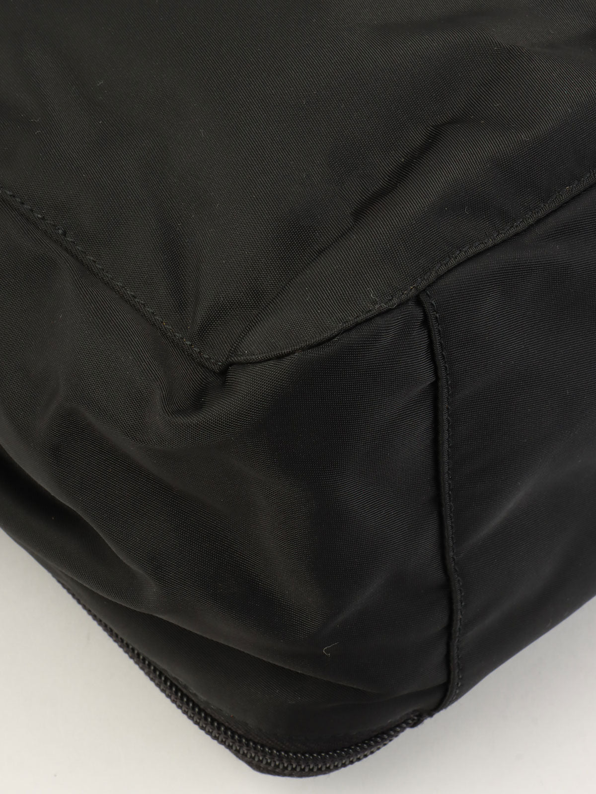 Nylon logo plate mini handbag in black