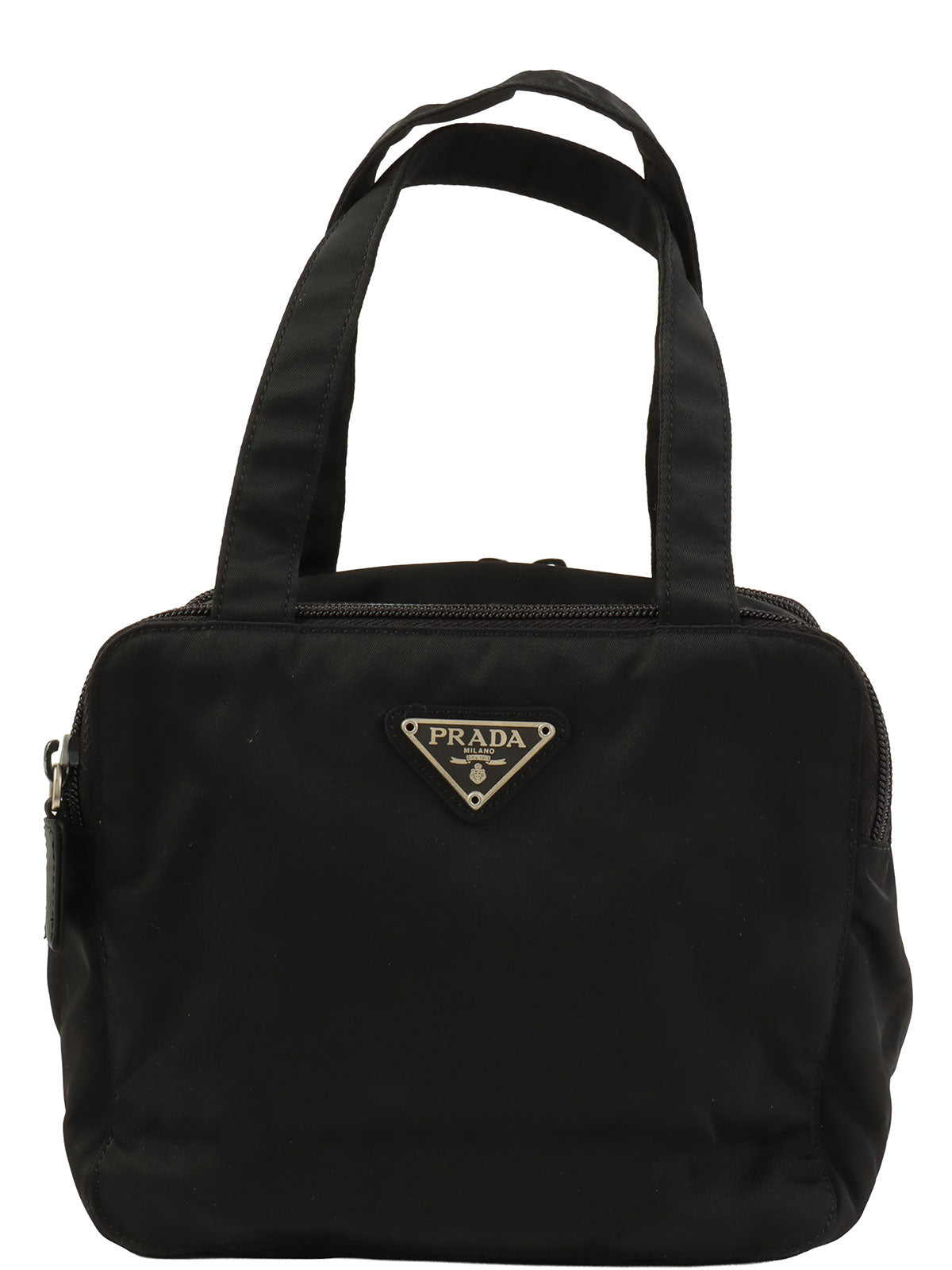 Nylon logo plate mini handbag in black