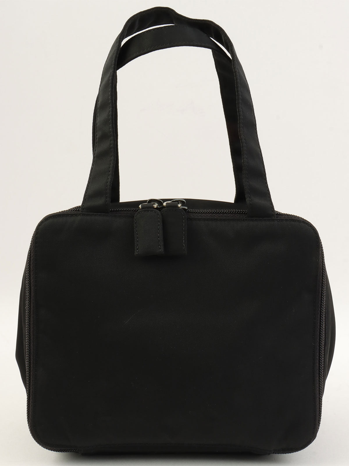 Nylon logo plate mini handbag in black