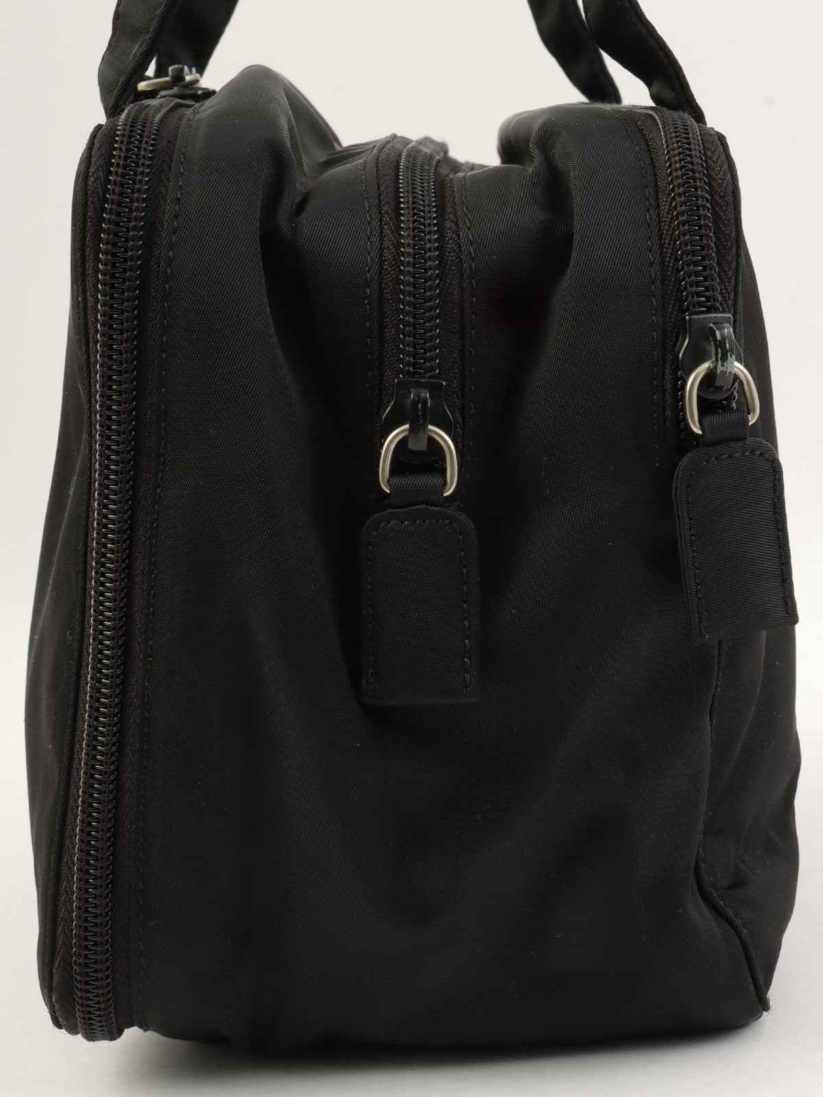 Nylon logo plate mini handbag in black