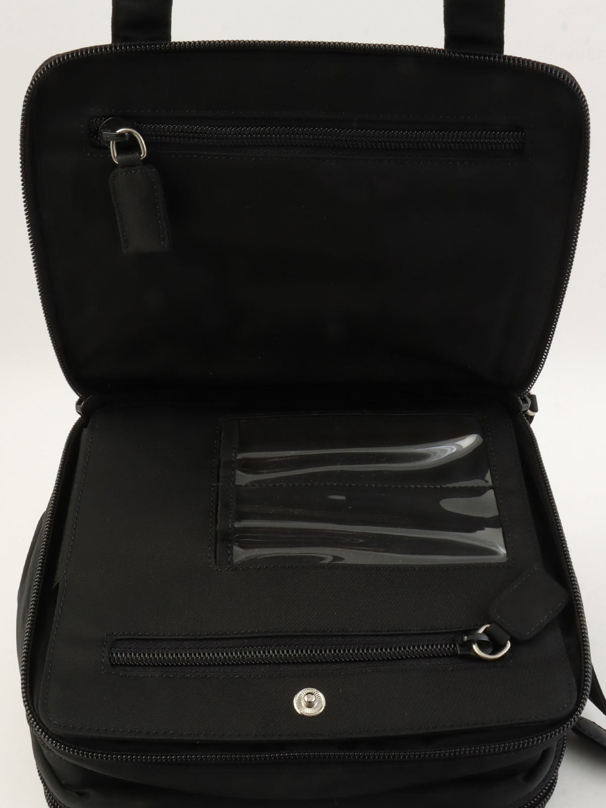 Nylon logo plate mini handbag in black