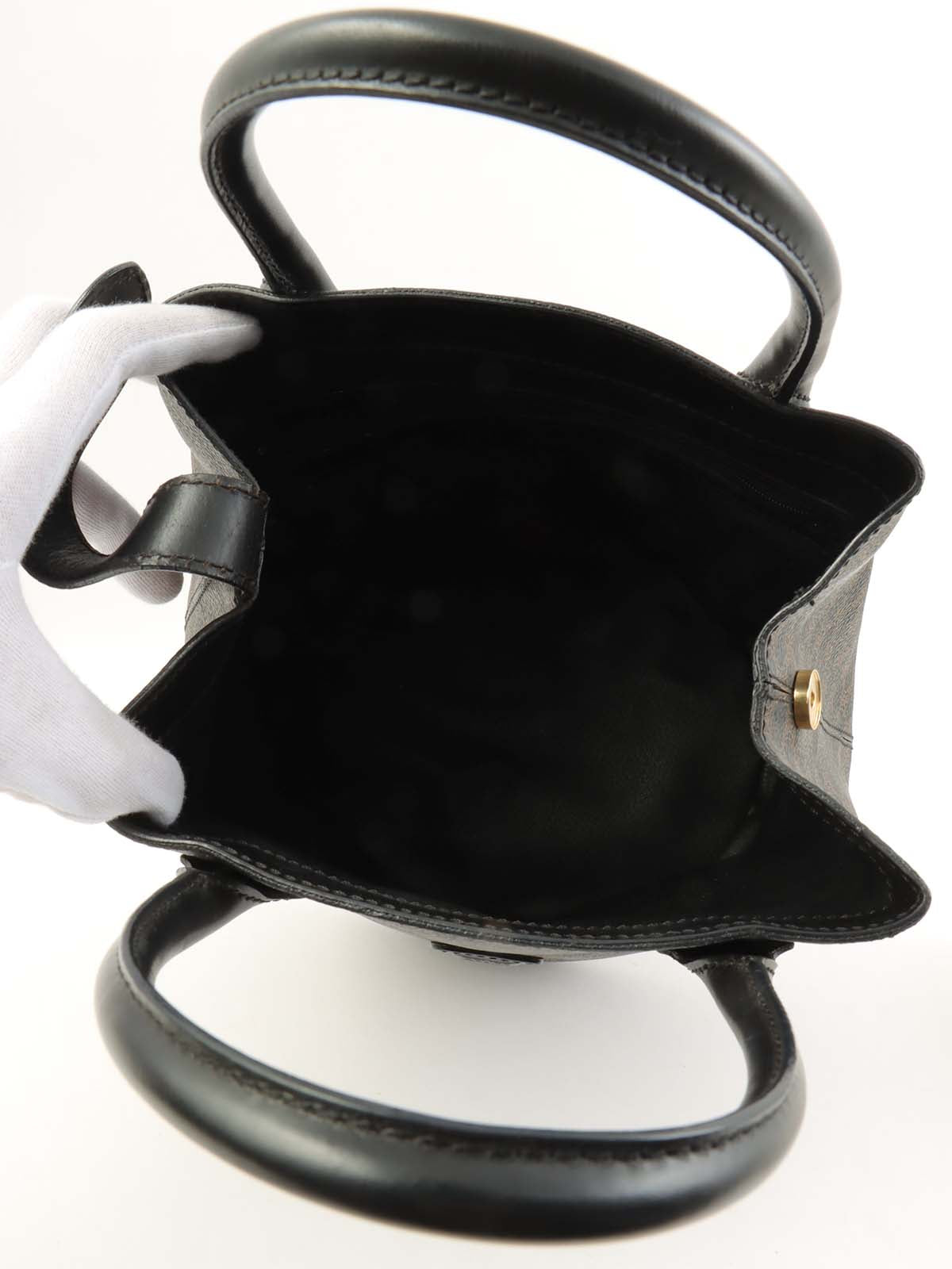 マカダムパターンロゴエンボスハンドバッグ ブラウン/ブラック