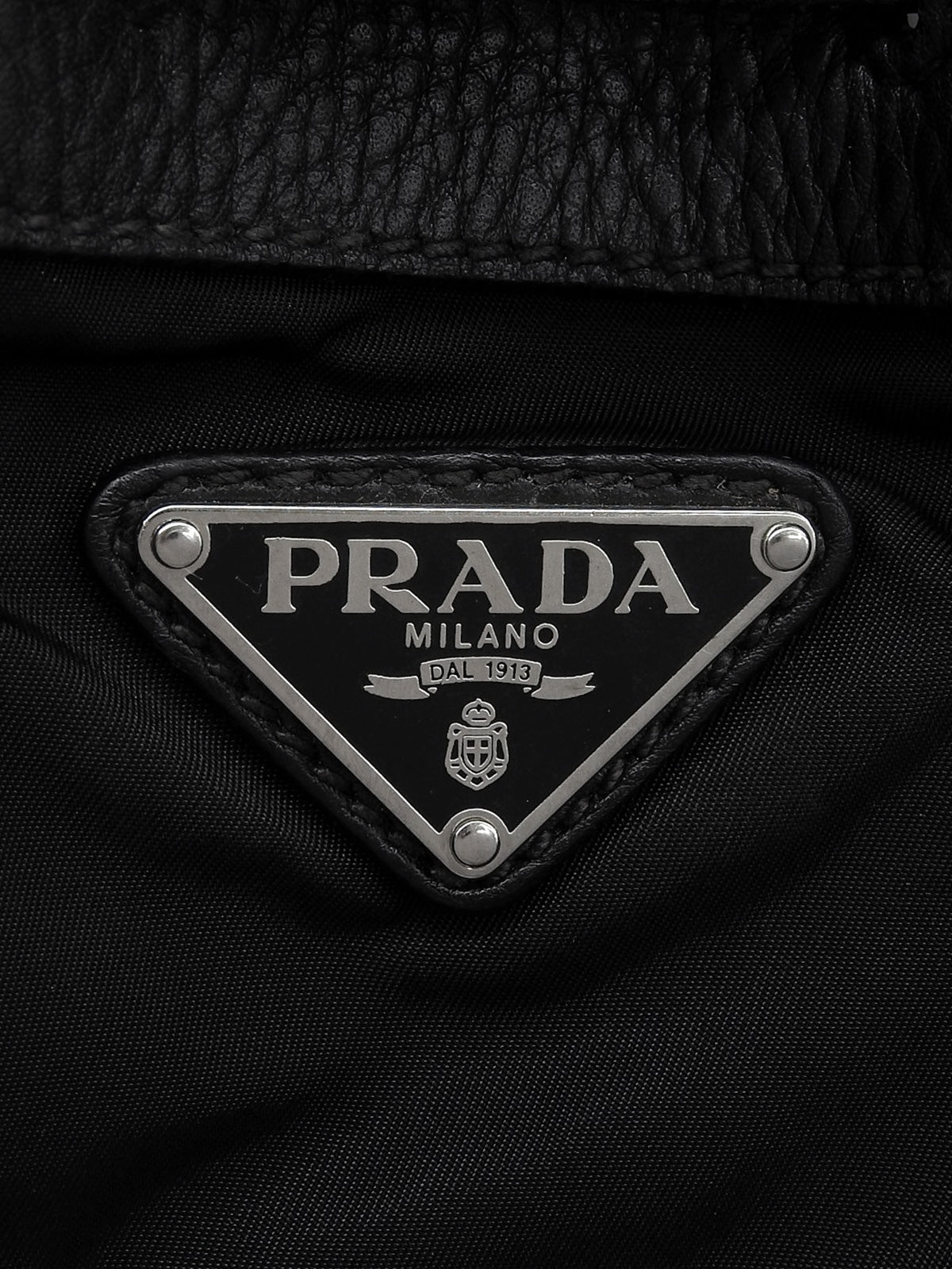 Nylon logo plate handbag in black