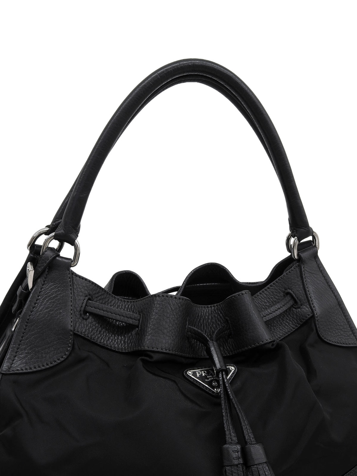 Nylon logo plate handbag in black