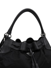 Nylon logo plate handbag in black