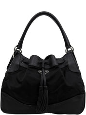 Nylon logo plate handbag in black