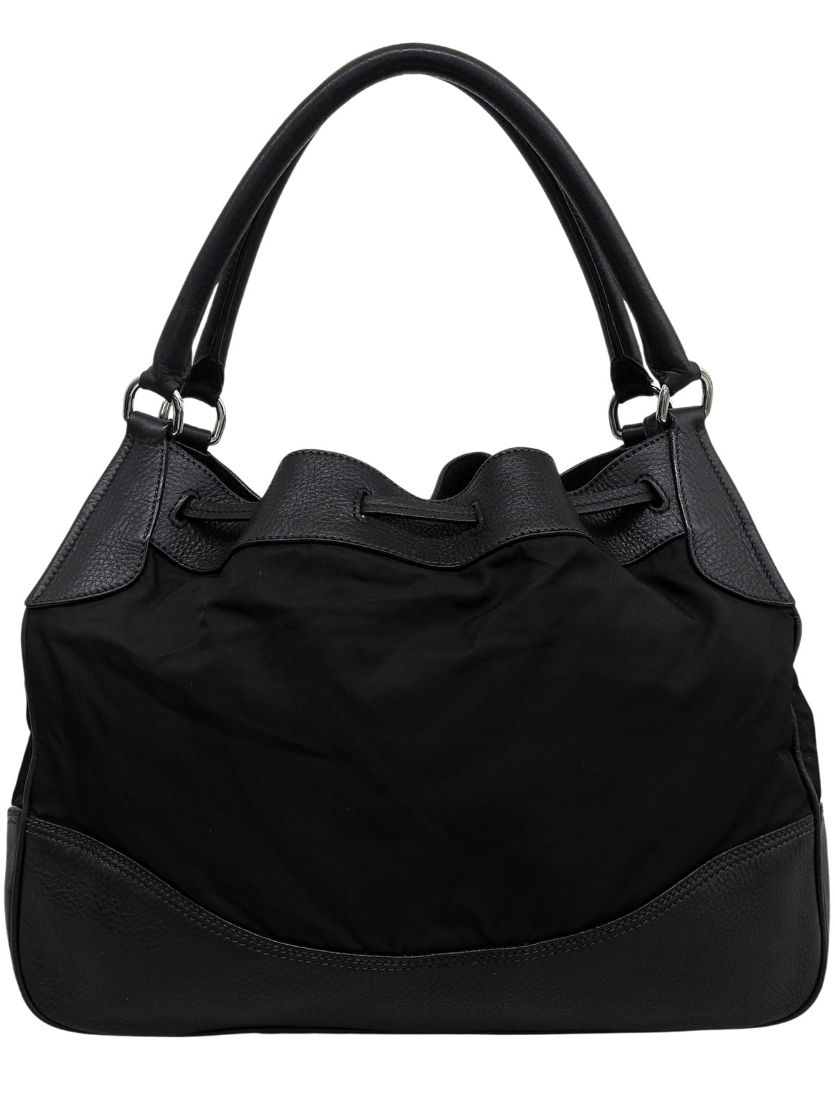 Nylon logo plate handbag in black