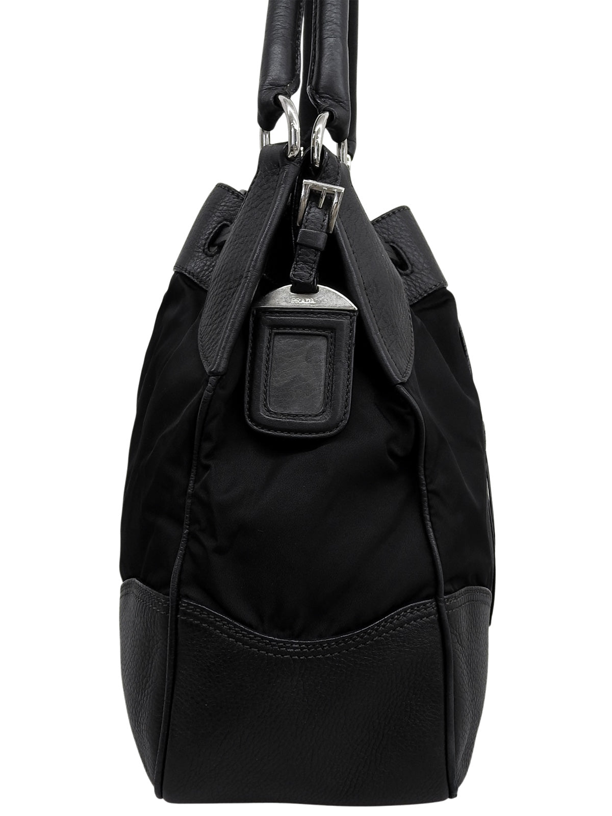 Nylon logo plate handbag in black
